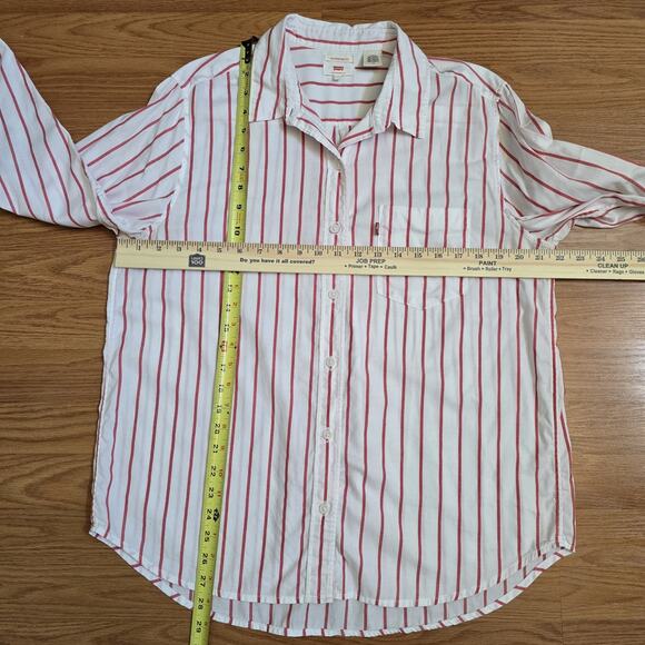 Levi's Women's Sz Large Boyfriend Fit Button Up Striped Cotton Shirt Lightweight - Picture 7 of 7